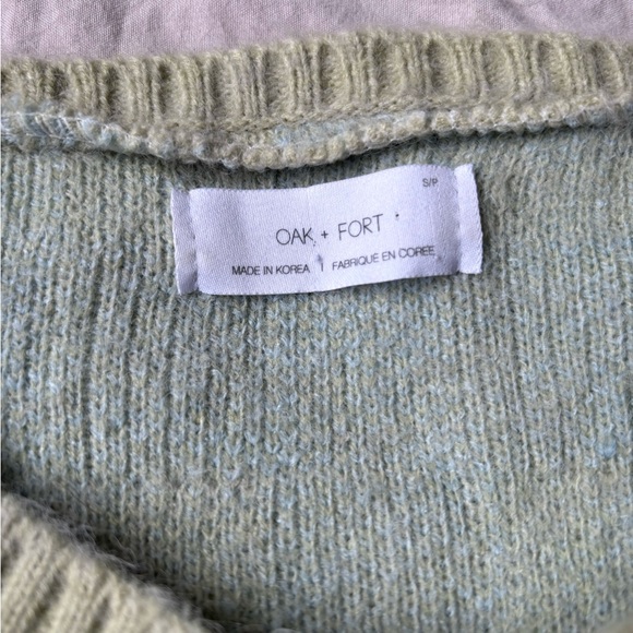 OAK + FORT Women's Long Sleeve Cardigan Sweater - Green, blue Plaid, Cropped - Picture 4 of 9